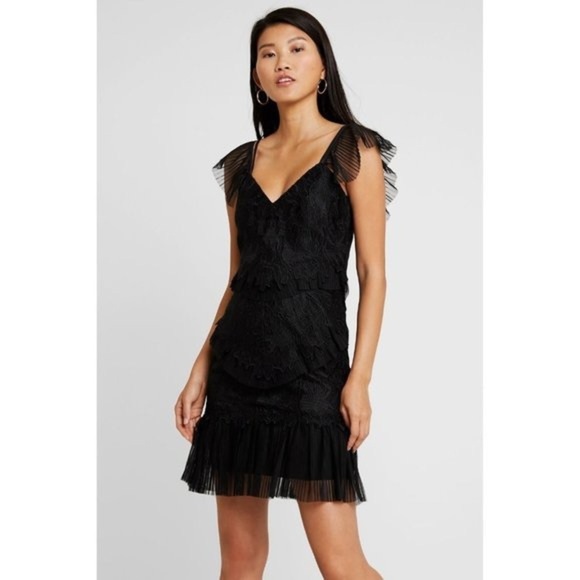 Bardot Valorie Lace Frill Sheath Black Mini Dress Size XS - Picture 1 of 8